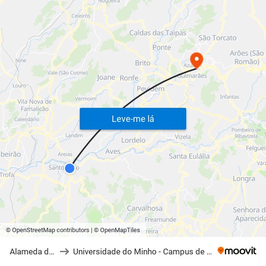 Alameda da Ponte to Universidade do Minho - Campus de Azurém / Guimarães map