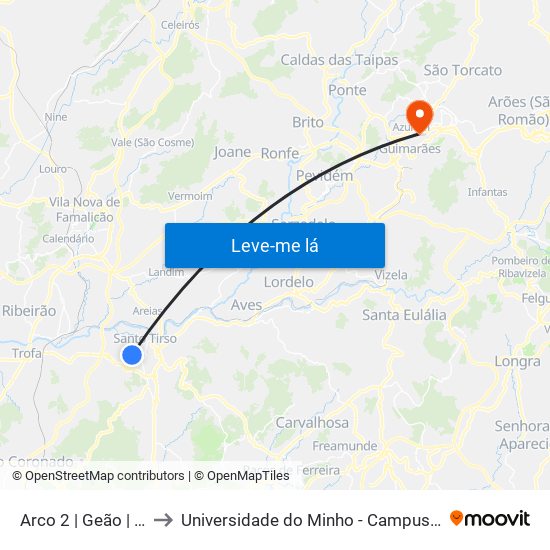 Arco 2 | Geão | R. do Juncal to Universidade do Minho - Campus de Azurém / Guimarães map