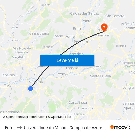 Fontes to Universidade do Minho - Campus de Azurém / Guimarães map