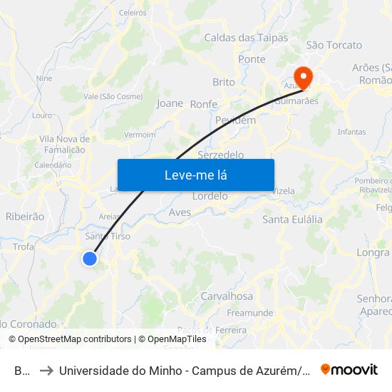 Bela to Universidade do Minho - Campus de Azurém / Guimarães map