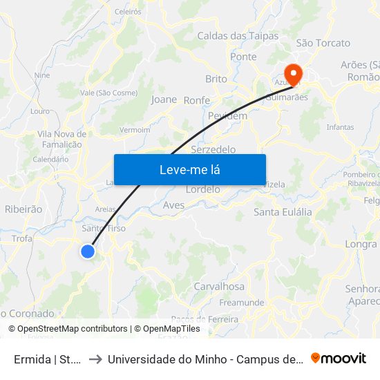 Ermida | St. André 1 to Universidade do Minho - Campus de Azurém / Guimarães map