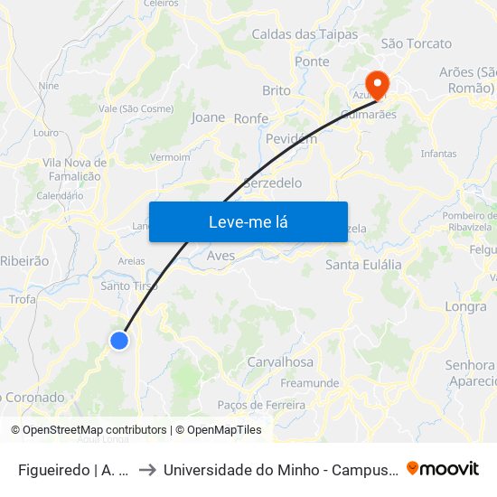 Figueiredo | A. Figueiredo 4 to Universidade do Minho - Campus de Azurém / Guimarães map