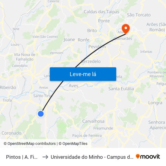 Pintos | A. Figueiredo 3 to Universidade do Minho - Campus de Azurém / Guimarães map