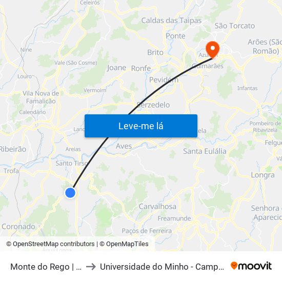 Monte do Rego | A. Figueiredo 2 to Universidade do Minho - Campus de Azurém / Guimarães map