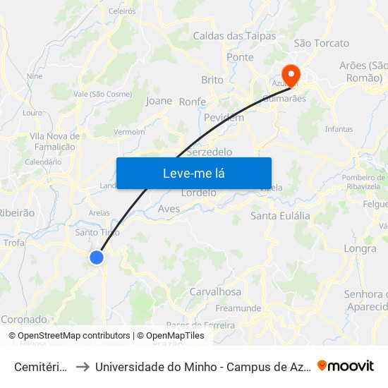 Cemitério SCC to Universidade do Minho - Campus de Azurém / Guimarães map