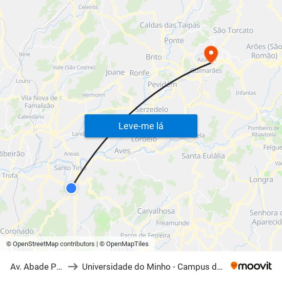 Av. Abade Pedrosa 1 to Universidade do Minho - Campus de Azurém / Guimarães map