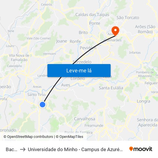 Bacelo to Universidade do Minho - Campus de Azurém / Guimarães map