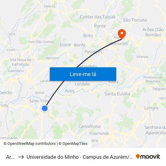 Areal to Universidade do Minho - Campus de Azurém / Guimarães map