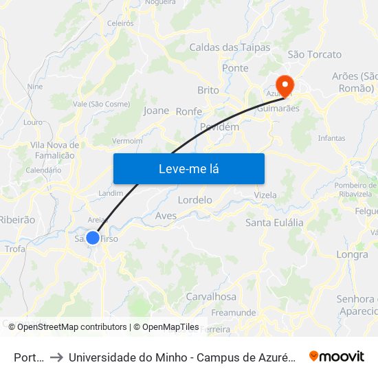 Portela to Universidade do Minho - Campus de Azurém / Guimarães map