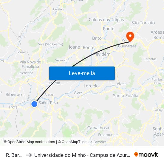 R. Barreira to Universidade do Minho - Campus de Azurém / Guimarães map