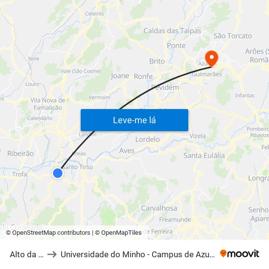 Alto da Cruz to Universidade do Minho - Campus de Azurém / Guimarães map
