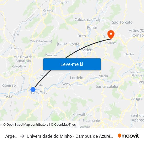 Argemil to Universidade do Minho - Campus de Azurém / Guimarães map