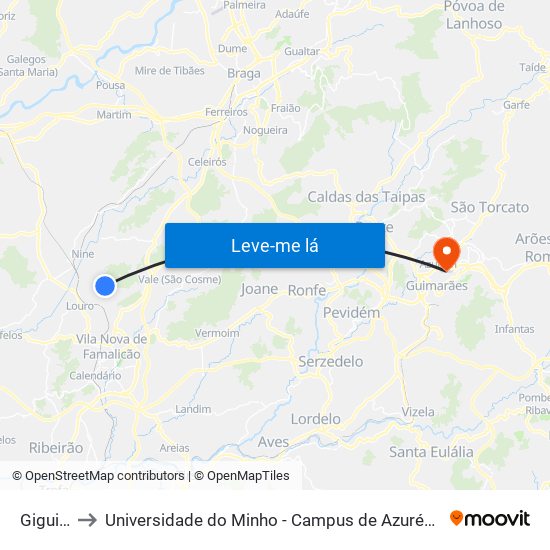 Giguinte to Universidade do Minho - Campus de Azurém / Guimarães map