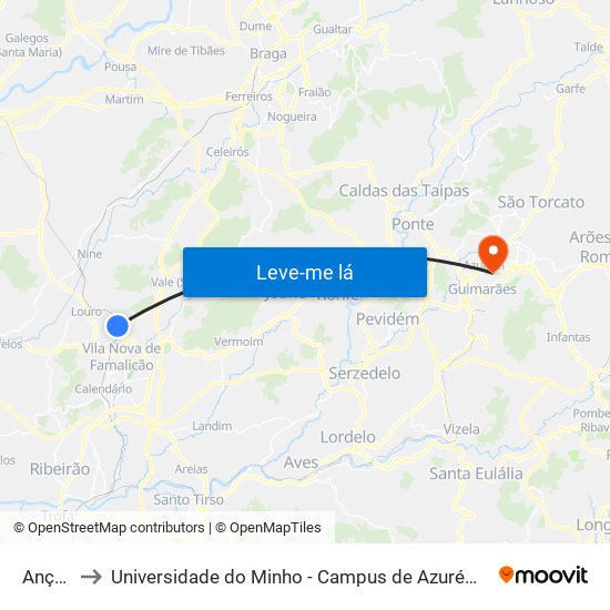 Ançariz to Universidade do Minho - Campus de Azurém / Guimarães map