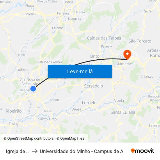 Igreja de Antas to Universidade do Minho - Campus de Azurém / Guimarães map