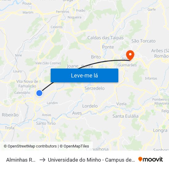 Alminhas Roubadas to Universidade do Minho - Campus de Azurém / Guimarães map