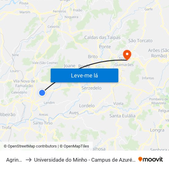Agrinha II to Universidade do Minho - Campus de Azurém / Guimarães map
