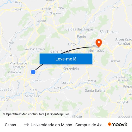 Casas Novas to Universidade do Minho - Campus de Azurém / Guimarães map