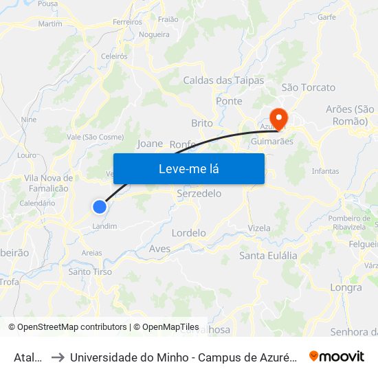 Atalhos to Universidade do Minho - Campus de Azurém / Guimarães map
