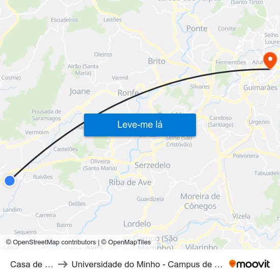 Casa de Camilo to Universidade do Minho - Campus de Azurém / Guimarães map