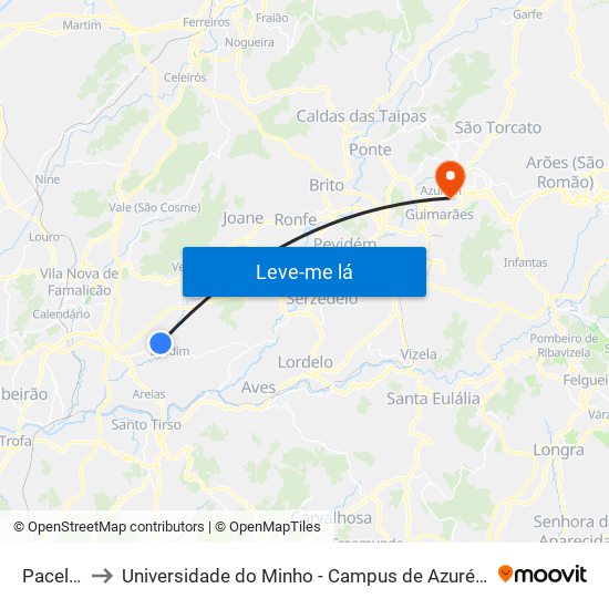 Pacelada to Universidade do Minho - Campus de Azurém / Guimarães map