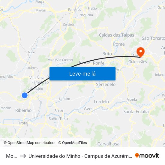 Monte to Universidade do Minho - Campus de Azurém / Guimarães map