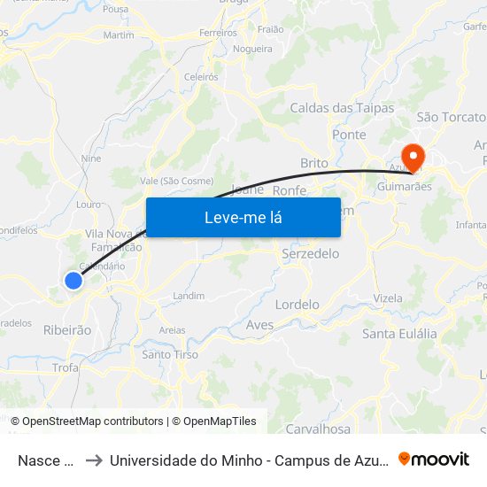Nasce Água to Universidade do Minho - Campus de Azurém / Guimarães map