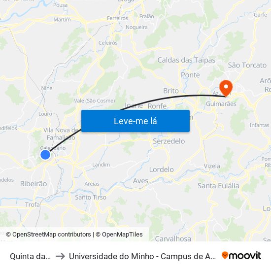 Quinta da Seara to Universidade do Minho - Campus de Azurém / Guimarães map