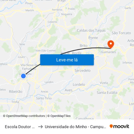 Escola Doutor Nuno Simões to Universidade do Minho - Campus de Azurém / Guimarães map