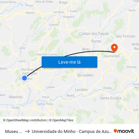 Museu Têxtil to Universidade do Minho - Campus de Azurém / Guimarães map