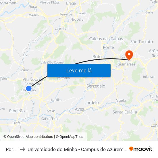Rorigo to Universidade do Minho - Campus de Azurém / Guimarães map