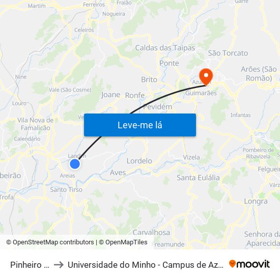 Pinheiro Torto to Universidade do Minho - Campus de Azurém / Guimarães map