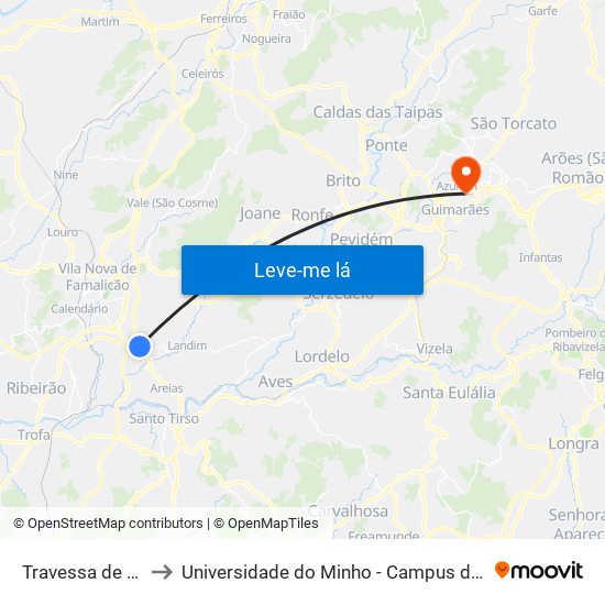 Travessa de Cambães to Universidade do Minho - Campus de Azurém / Guimarães map