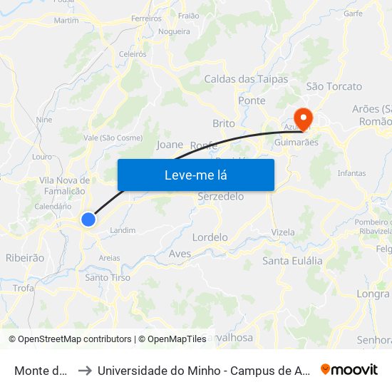 Monte da Pena to Universidade do Minho - Campus de Azurém / Guimarães map