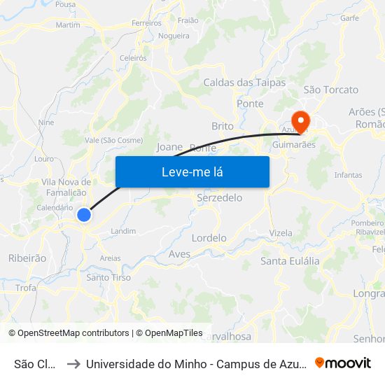 São Cláudio to Universidade do Minho - Campus de Azurém / Guimarães map