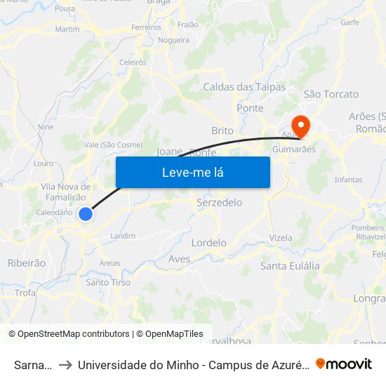 Sarnado I to Universidade do Minho - Campus de Azurém / Guimarães map