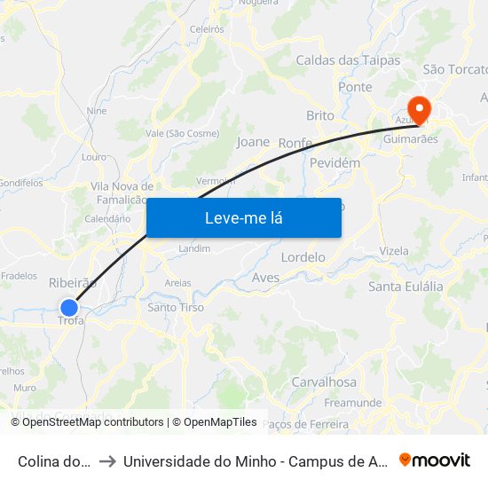 Colina do Ave II to Universidade do Minho - Campus de Azurém / Guimarães map