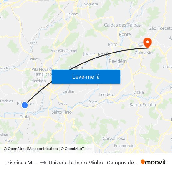 Piscinas Municipais to Universidade do Minho - Campus de Azurém / Guimarães map