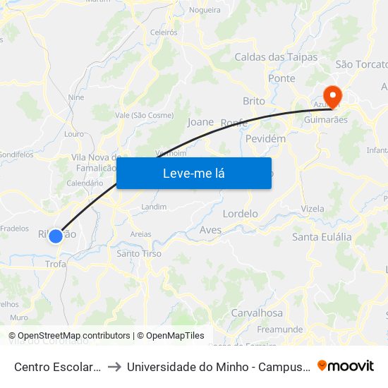 Centro Escolar to Universidade do Minho - Campus de Azurém / Guimarães map