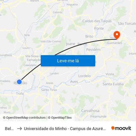 Beleco to Universidade do Minho - Campus de Azurém / Guimarães map