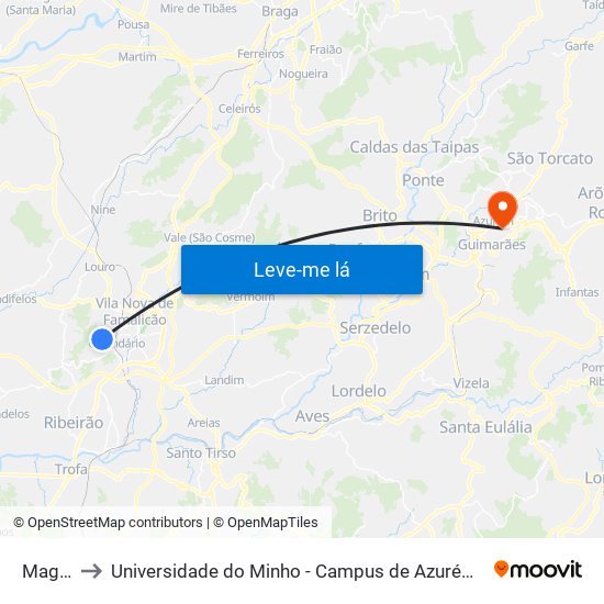 Magida to Universidade do Minho - Campus de Azurém / Guimarães map