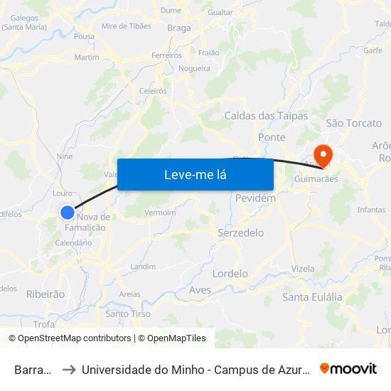 Barradas I to Universidade do Minho - Campus de Azurém / Guimarães map