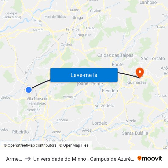 Armental to Universidade do Minho - Campus de Azurém / Guimarães map