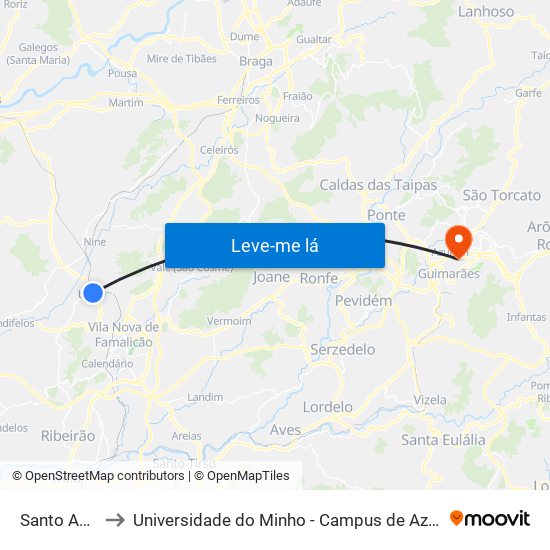 Santo António to Universidade do Minho - Campus de Azurém / Guimarães map