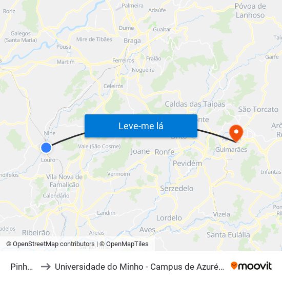 Pinheiral to Universidade do Minho - Campus de Azurém / Guimarães map