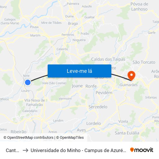 Canteiro to Universidade do Minho - Campus de Azurém / Guimarães map