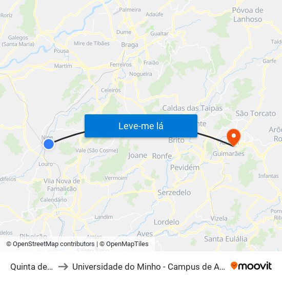 Quinta de Coura to Universidade do Minho - Campus de Azurém / Guimarães map
