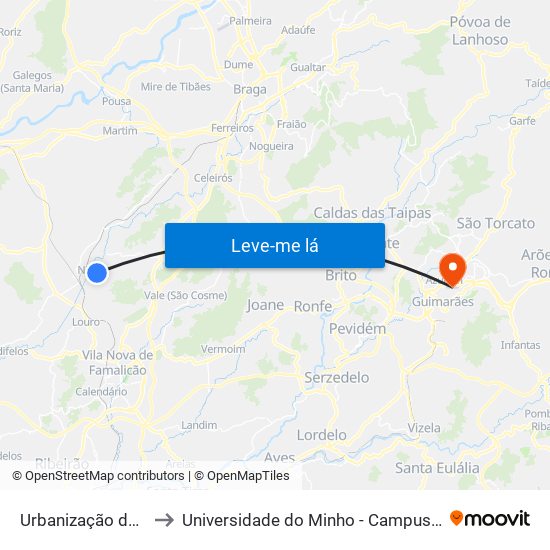 Urbanização de Vilar d'Este to Universidade do Minho - Campus de Azurém / Guimarães map