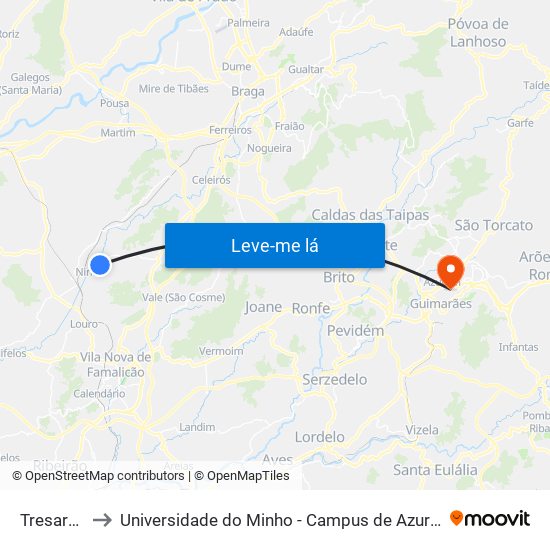 Tresarnoso to Universidade do Minho - Campus de Azurém / Guimarães map
