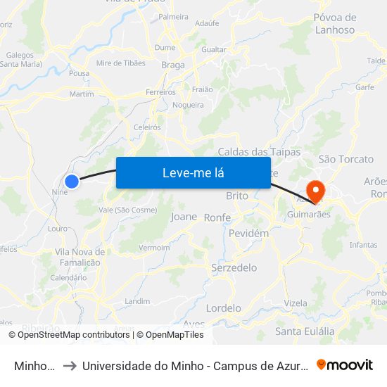 Minhoteira to Universidade do Minho - Campus de Azurém / Guimarães map
